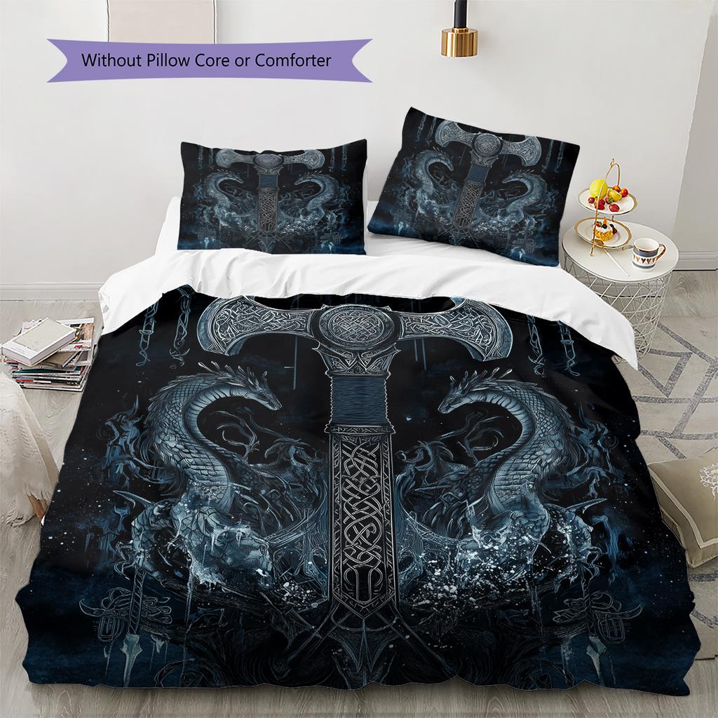 Viking axe and sword  Pattern Bedding Quilt Set Quilt Cover Pillowcase Home Decoration  Gift (1 * duvet cover + 2 * pillowcase, without core)