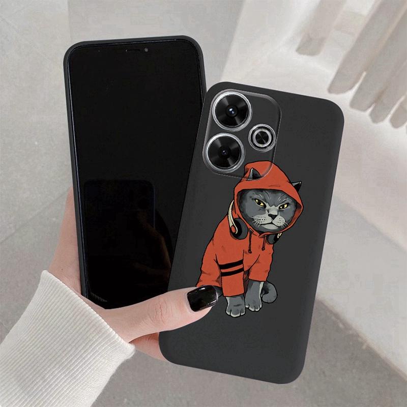 Cool Cat Soft Silicone Case For Xiaomi Redmi Note 13 Pro 13C 14 Poco C65 Samsung A55 A35 A34 M35 S24 iPhone Huawei Honor 200 Realme Shockproof Cover