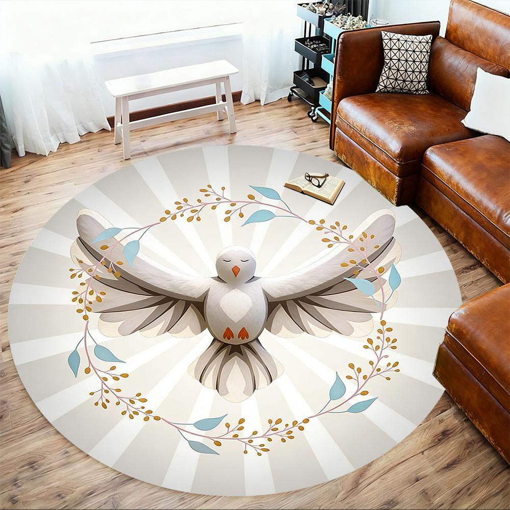 1pc Dove Freedom Round Chair mat office Area Rug - Non-Slip, Floor Mat for Office, Bedroom, and Indoor Decor p127279