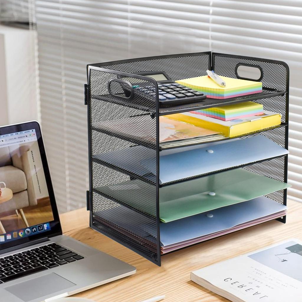 VANRA Document Letter Tray with Mesh A4 Horizontal Letter File Tabletop Storage Document Office Office Pen Tray, 5-Tier Handle, Metal, Size, Case,