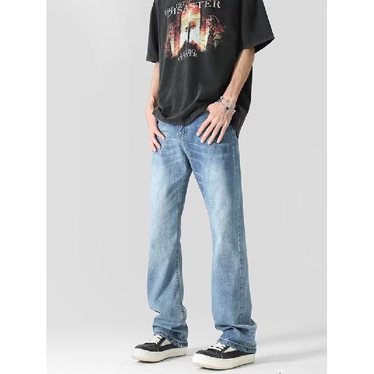 

Американские вымытые джинсы из денима, мужские осенние новые свободные прямые брюки-швабры, повседневные широкие джинсовые брюки 3XL светло-синий