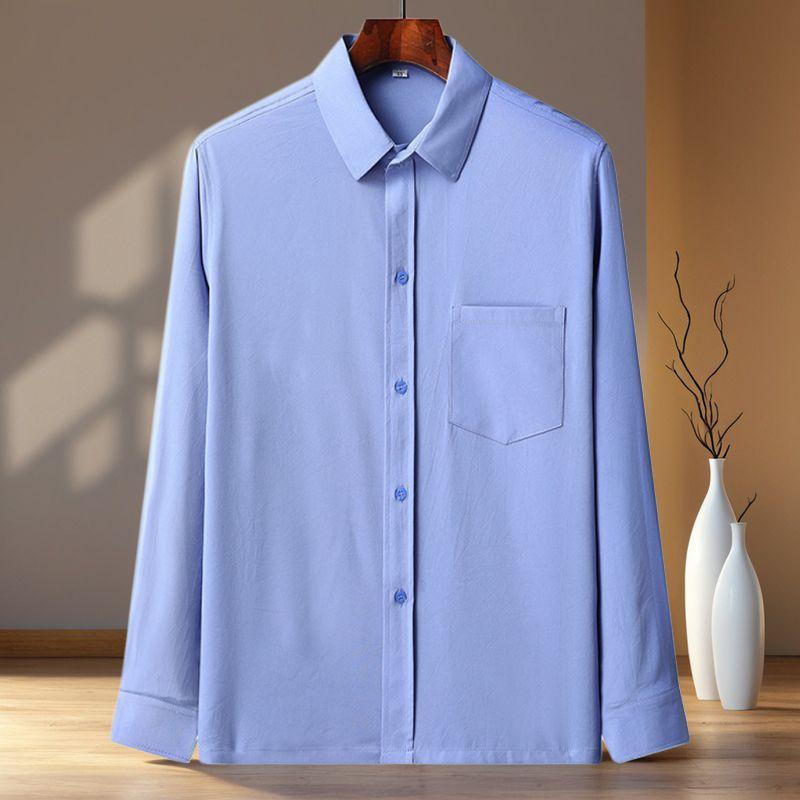 Middle-aged and Elderly Men's Short-sleeved Casual Shirt Summer Loose Ice Silk Button-up Business Shirt Old Man Grandpa Dad Outfit