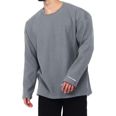 Mechieng Langarm-T-Shirt, einfarbig Baumwolle, Trainingskleidung, Sweatshirt, Große Größen, Hellgrau, Größe L