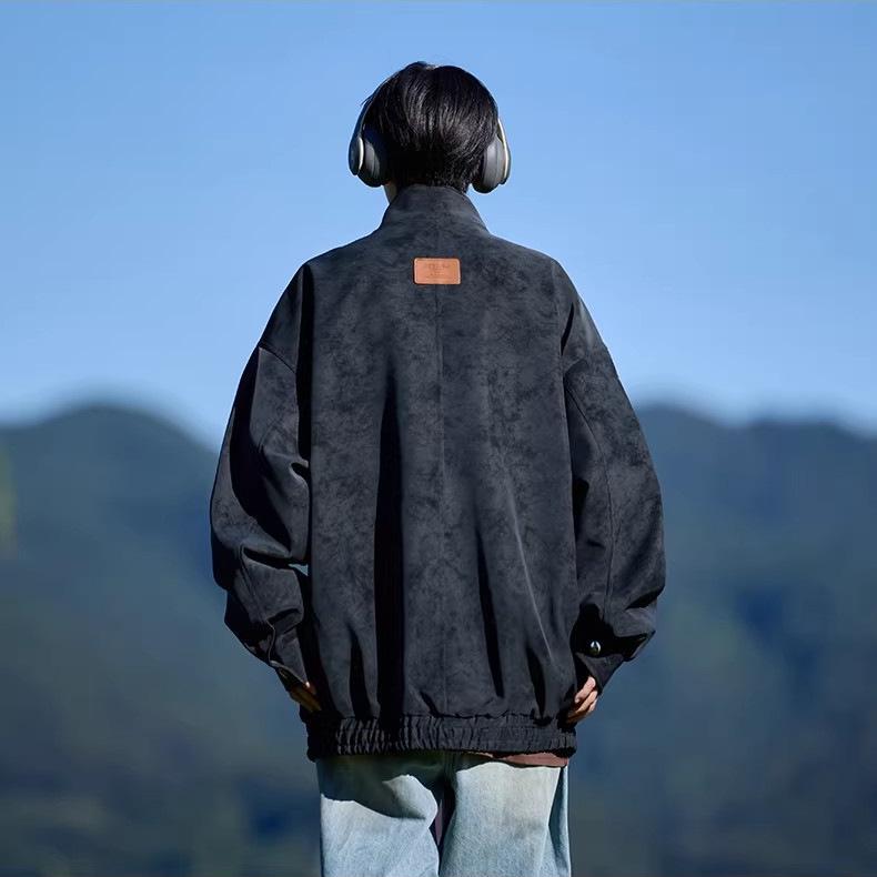 Men's Trendy Tie-Dye Leather Jacket, Autumn/Winter 2025, Lapel Motorcycle Outerwear, New Loose Workwear Style.