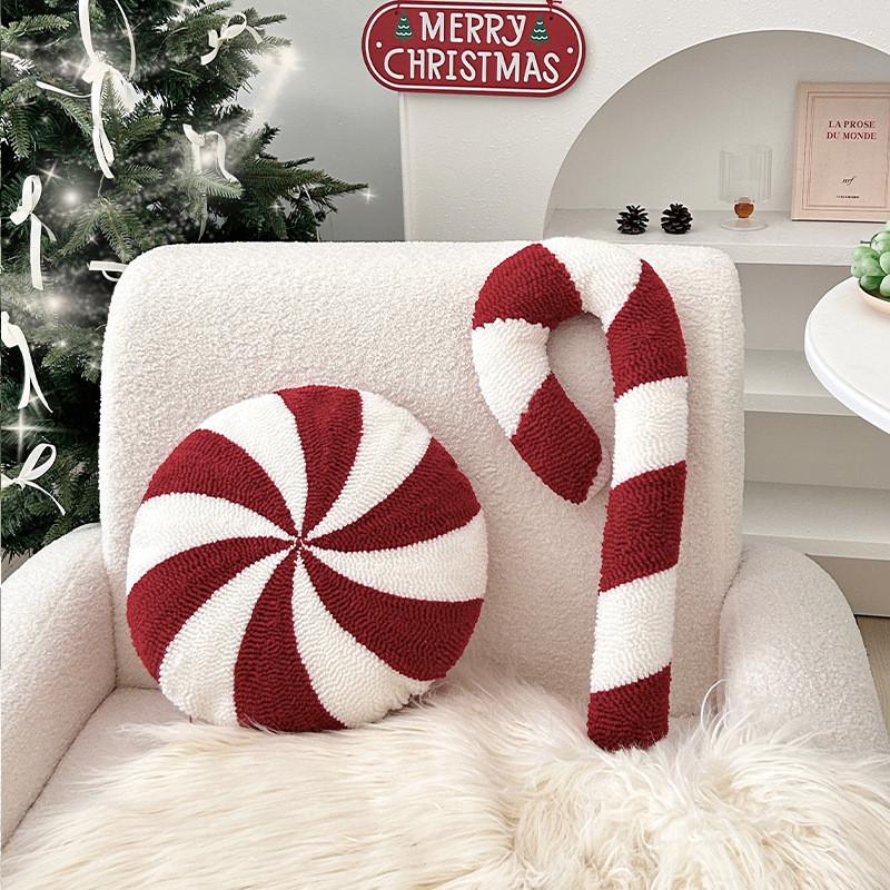 Cuscino Decorativo Festivo di Natale con Ricamo di Fiocchi di Neve e Caramelle per Arredamento Festivo della Casa