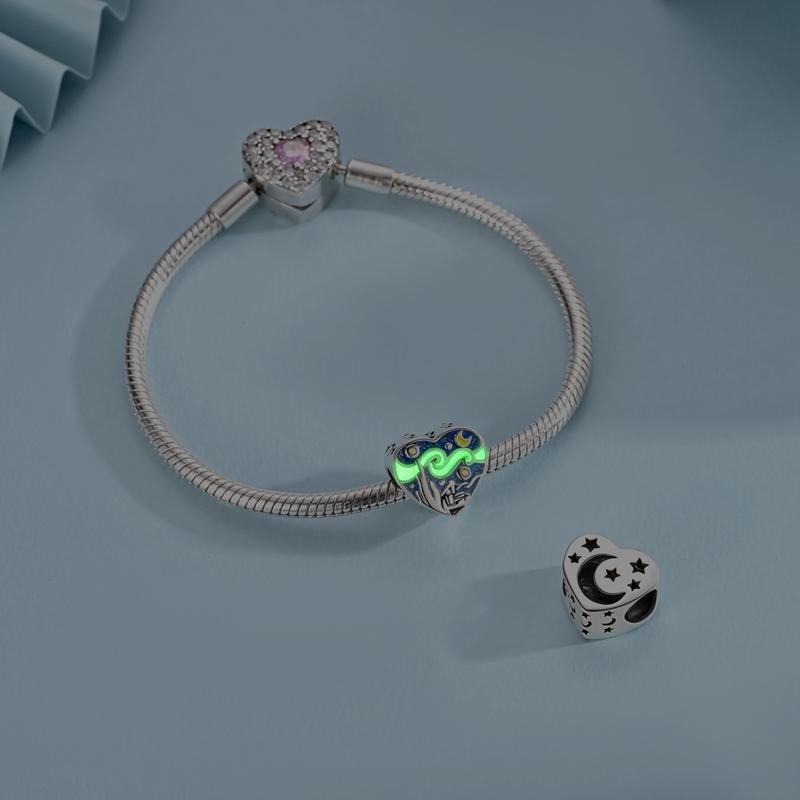 Copper Luminous Starry Sky Charms Bead Cz Zircon Shining Star Dangle Fit Original Bracelet Diy Women Jewelry