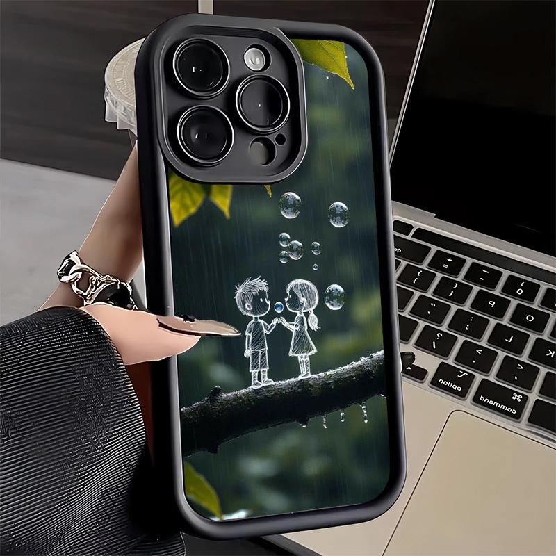 Phone Case for iPhone 17 Air 16E 15 16 Pro Max Nature Cute Child Painting Style Cover 14 Plus 13 12 Mini Soft Shell Silicone Fun