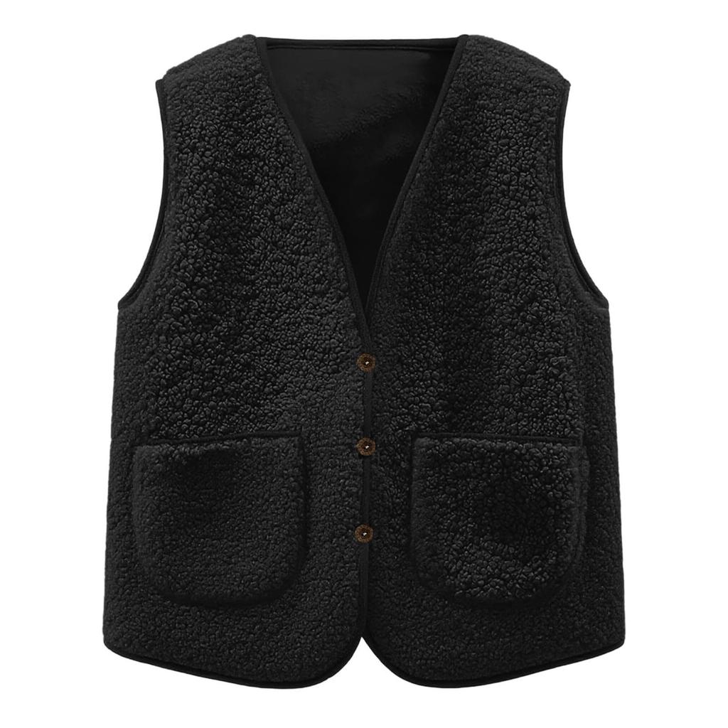Girls' Fashionable Casual Solid Color  Plush Short Vest Jacket