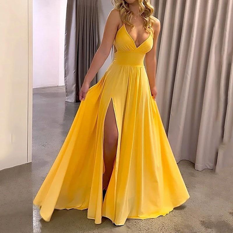 Fashion Women's Summer Suspender V-Neck Leaky Back Long Dress Sleeveless