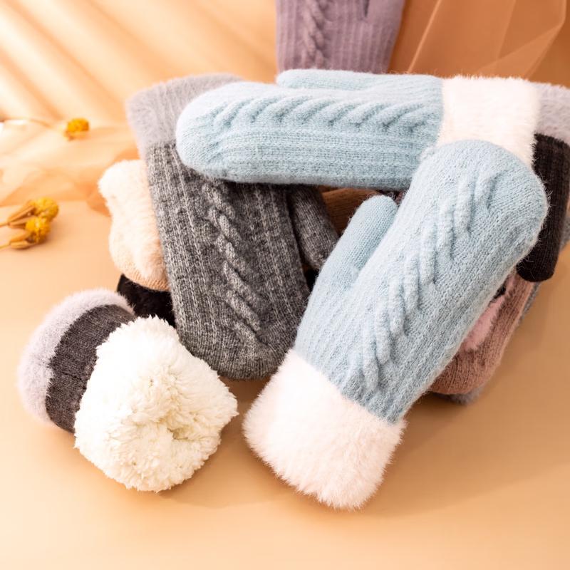 

Жіночі зимові мітенки LCsanyp з в язаним візерунком «коса» та флісовою підкладкою