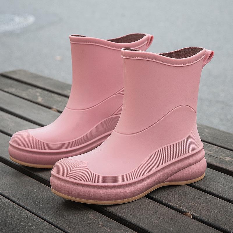 Women's Waterproof Non-Slip Korean Style Fashion Rain Boots - Slip-On Short Tube Design for All Seasons