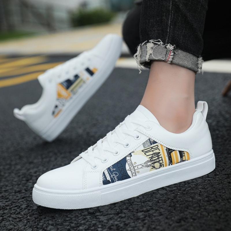 Flat Men Shoes Tenis Para Hombre Spring Luxury White Leather Casual Shoes Men Leisure Sneakers Trend Male Skateboard Shoes 39-48