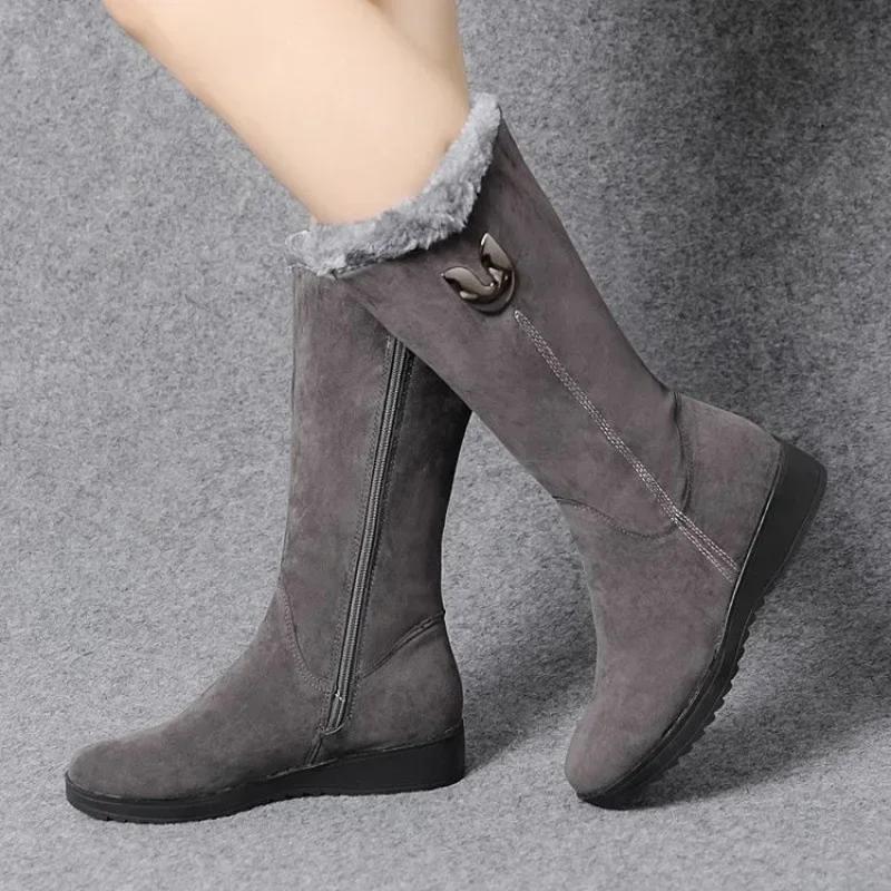 Warm Chelsea High Fur Boots Women 2025 Winter Shoes for Women Chunky Mid-calf Plush Snow Flat Boots ZIP Fashion