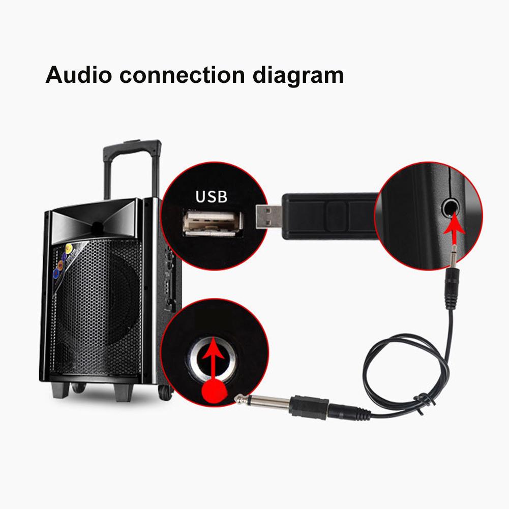 Microfone portátil UHF de 3,5 mm e 6,35 mm para karaokê sem fio com receptor USB