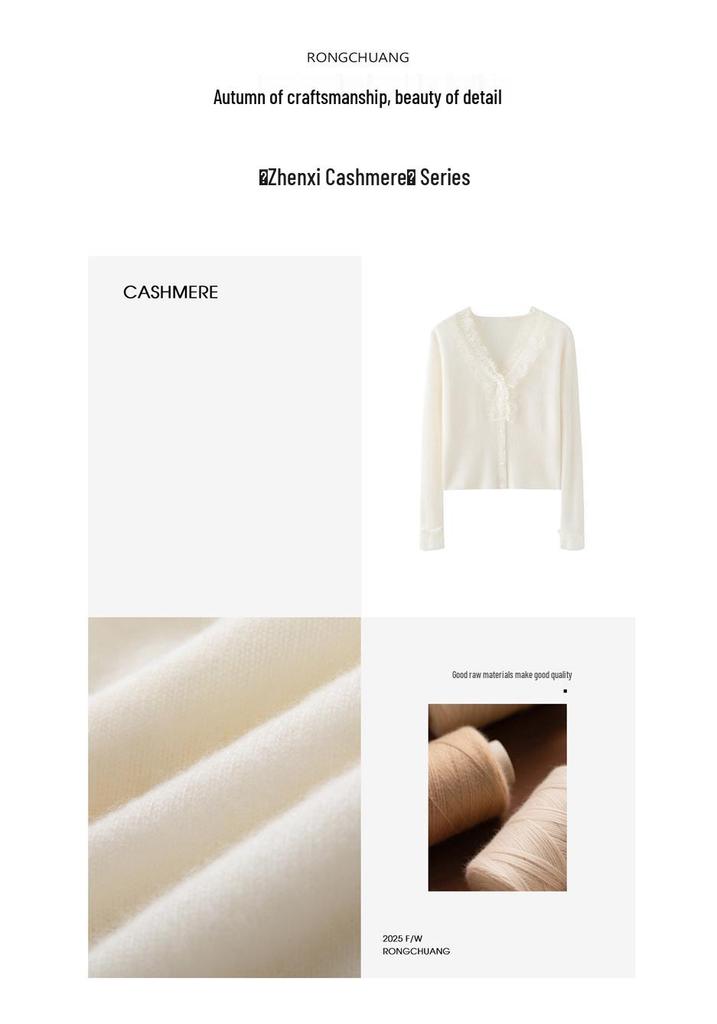 Cardigan in Pizzo e Cashmere da Donna con Scollo a V - Modello Sottile, Cashmere di Capra di Alta Qualità, Collezione Autunno/Inverno.
