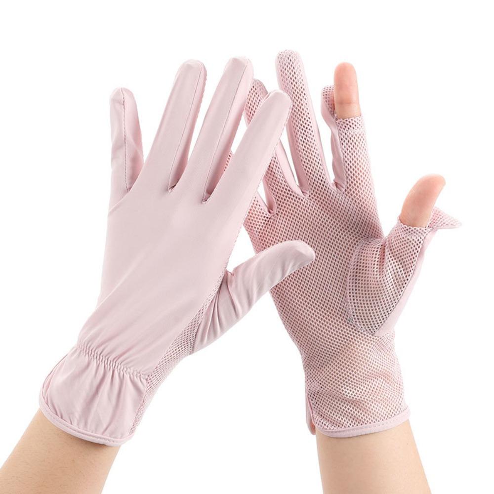

Mesh UV Protection Gloves Elastic Thin Breathable Gloves Flip Touchscreen Ice Silk Gloves Outdoor светло-розовый