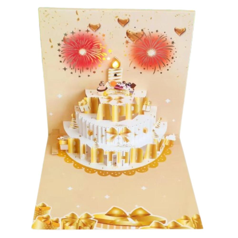 Fireworks Effect 3D Popup Greeting Card Musical and Light Luxurious Foil Stamping Cards  Child