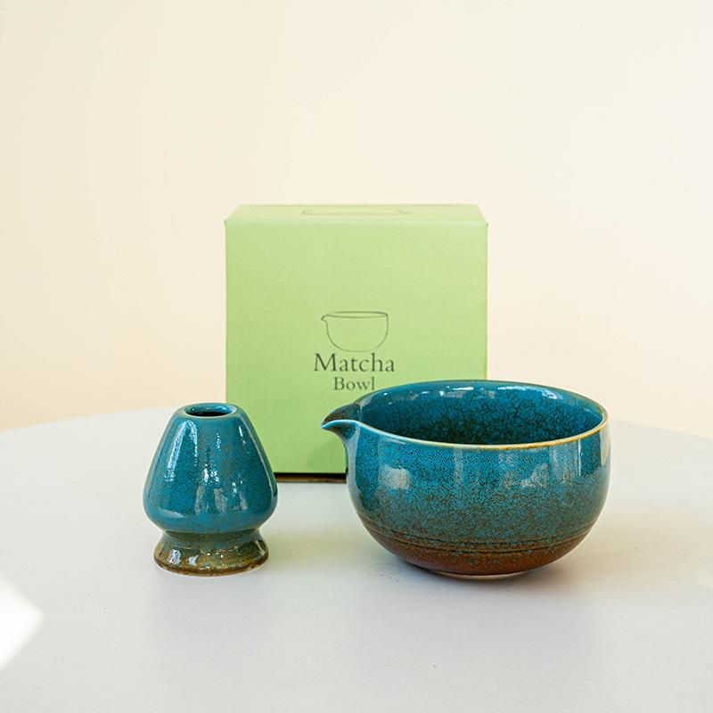 Matcha Bowl with Mouth Matcha Tool Brush Tea Bowl Mixer Utensil Set Japanese Ceramic Kiln-changing Glaze 1000