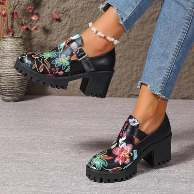 Chaussures pour femmes 2024 Marque Boucle Sangle Femmes Talons Hauts Mode Impression Bureau et Carrière Nouveau Bout Rond Grande Taille Talons Femmes