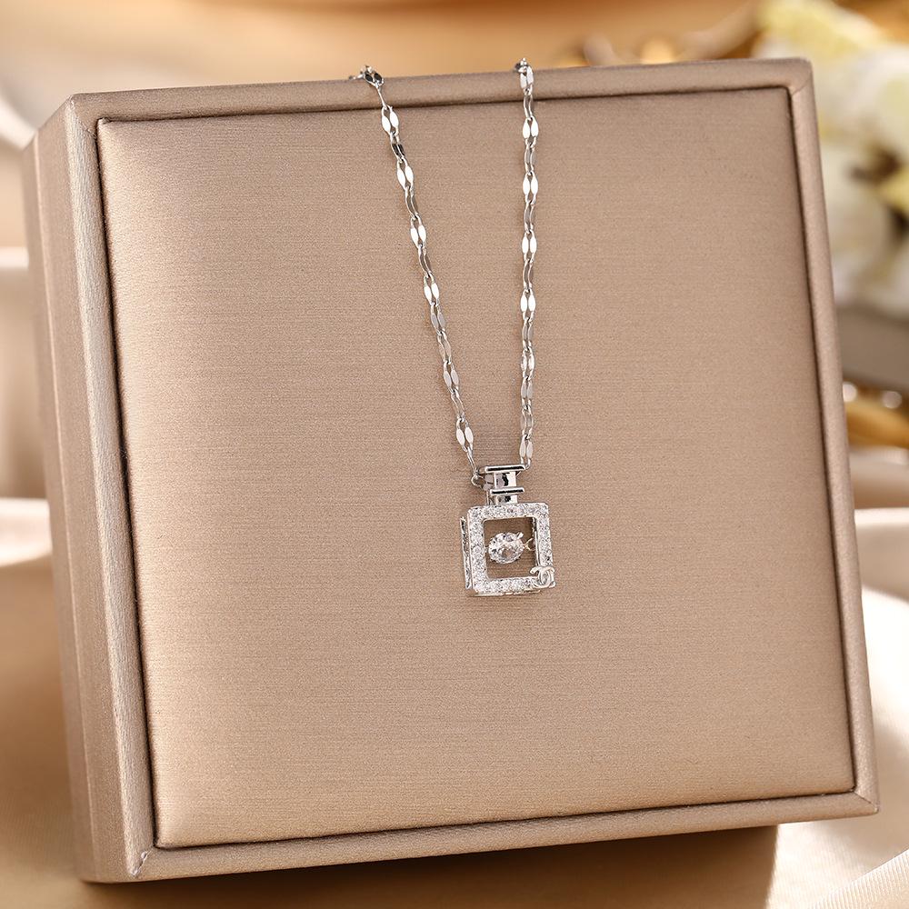 Women's Silver Titanium Steel Necklace with Micro-Inlaid Zircon - Elegant, Durable Clavicle Chain Jewelry