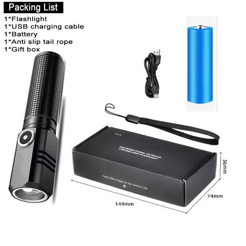 Mini Lanternă LED Super Luminoasă Reîncărcabilă prin USB Tip-C Zoom Lanternă de Pescuit Puternică 3 Moduri de Iluminare Lampă de Camping