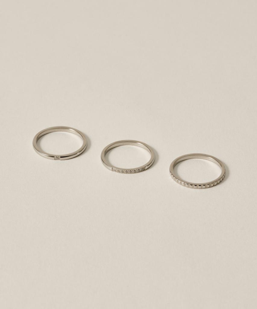 Novice Tokyo Slim Cubic Ring 3-Set Cz Ring 3 Set [Stainless] / Silver