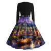 Women's V-Neck Long Sleeve Vintage Halloween Print Dress for Casual Everyday Wear