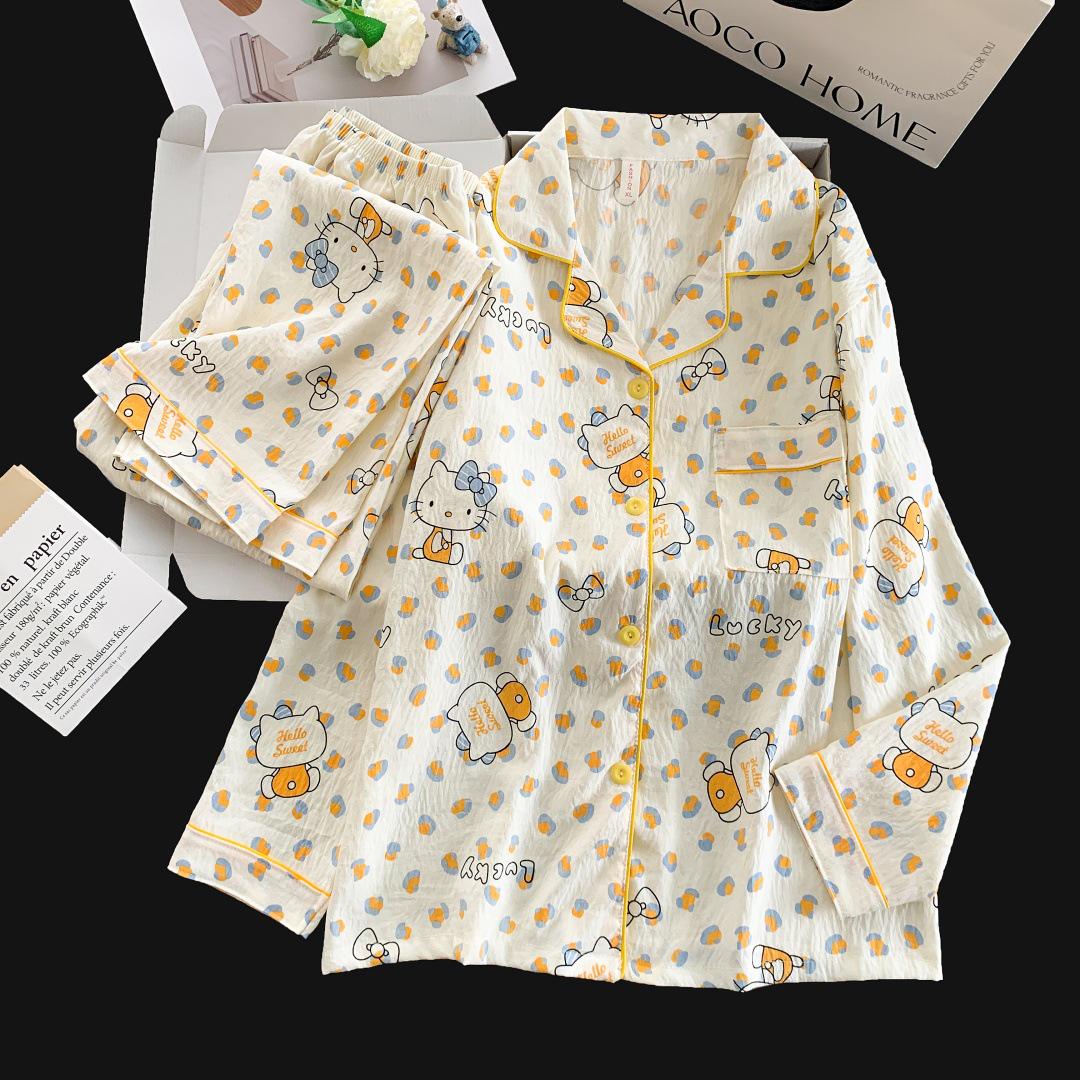 2026 Spring/Autumn Women s Cloud Cotton Pajama Set - Long Sleeve & Pants, Sweet & Trendy. Extra Large