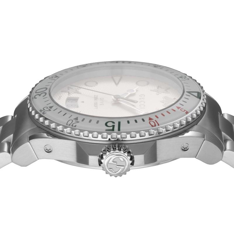 Gucci DIVE часы, циферблат из нержавеющей стали, сапфировое стекло, кварцевые, 40 мм, швейцарские часы, YA136336, серебристые.