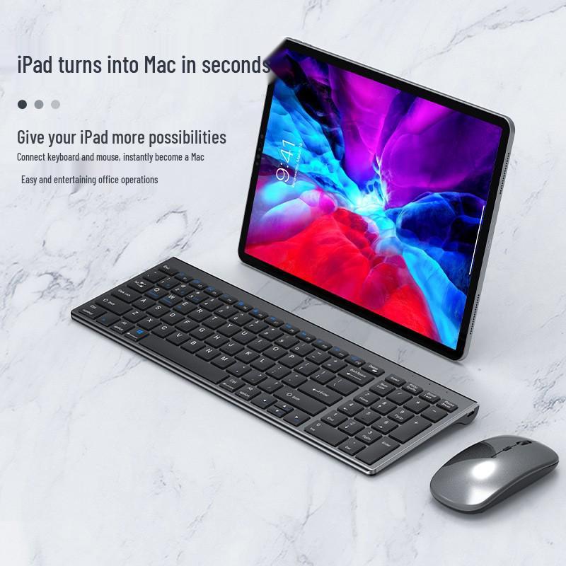 Rechargeable Silent Wireless Bluetooth Keyboard & Mouse Set for iPad, Laptop, and Desktop.