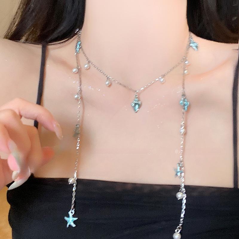Starfish Conch Pearl Tassel Necklace Fashion Versatile Premium Clavicle Chain Niche Temperament Light Luxury Jewelry