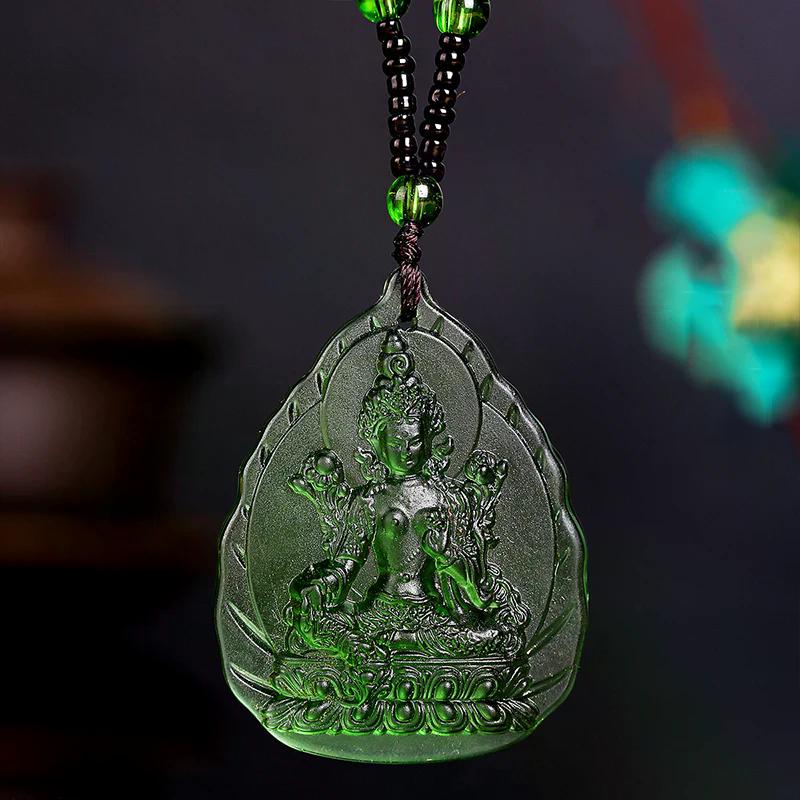 Green Necklace Long Sweater Chain Manjushri Pendant Amitabha Pendant Unisex Gift