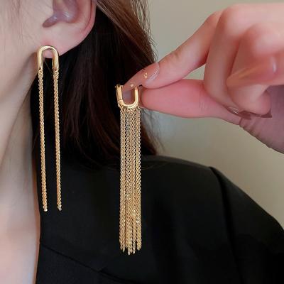 Long Metal Chain Tassel Earring Fashion Elegant Women Vintag Temperament Light Luxury Long Earrings Party Jewelry Gifts