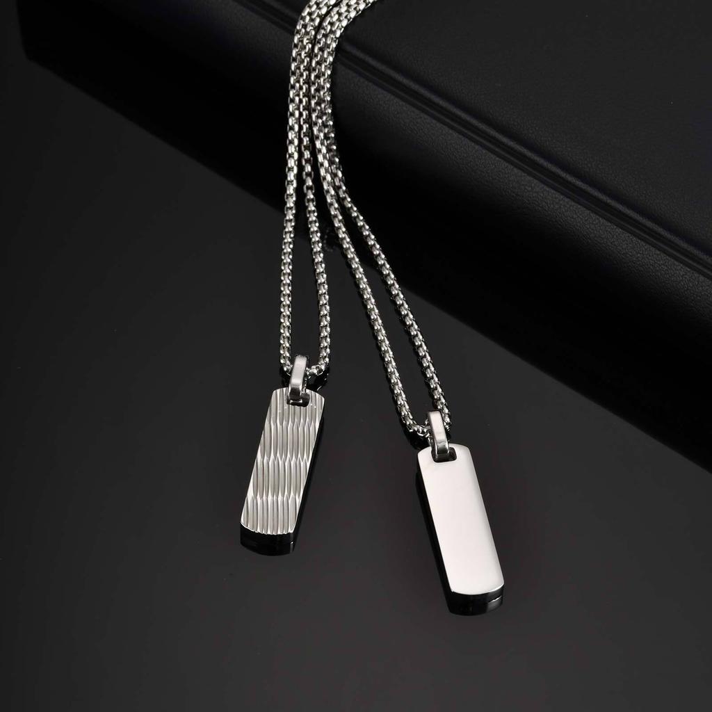 Small Vertical Bar Necklace for Men,Silver Color Cutting Surface Square Pendant Necklace,Hiphop Simple Jewelry