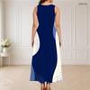 Women Plus Size Round Neck Triple Keyhole Cutout Sleeveless Navy Blue Printed Maxi Dress