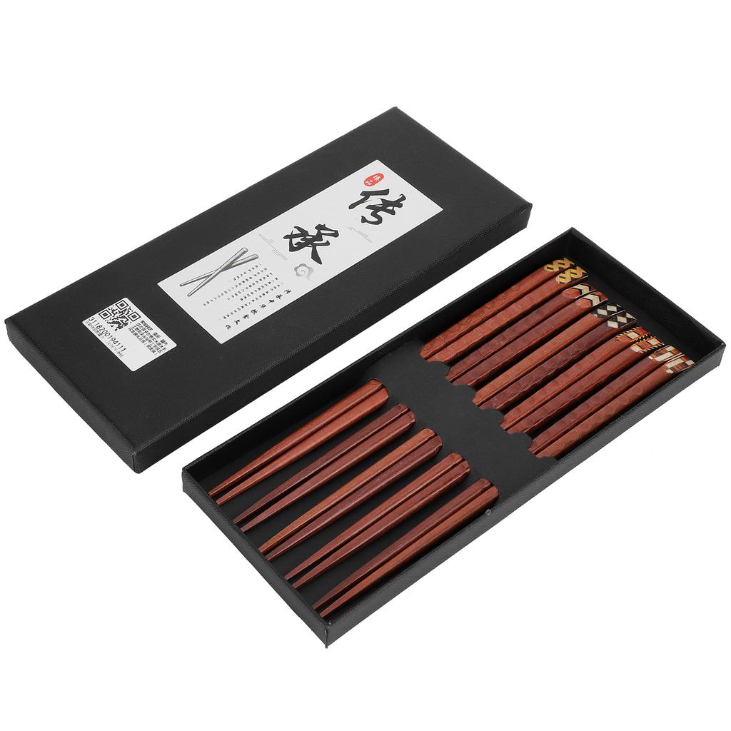 5 Pairs Natural Wood Chopsticks Environmental Protection HandCarved Chopsticks Gift Set