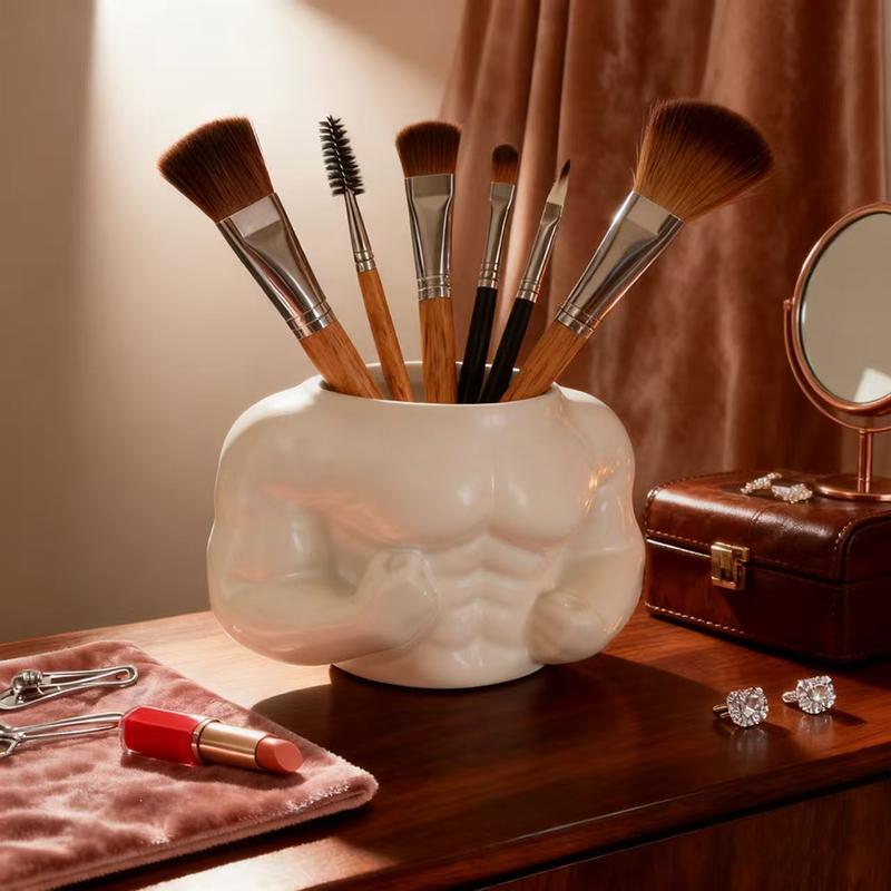 Creative Muscle Man Makeup Brush Cylinder Home Storage Ornament Office Desktop Decoration Makeup Brush Organizer Souvenir Gift
