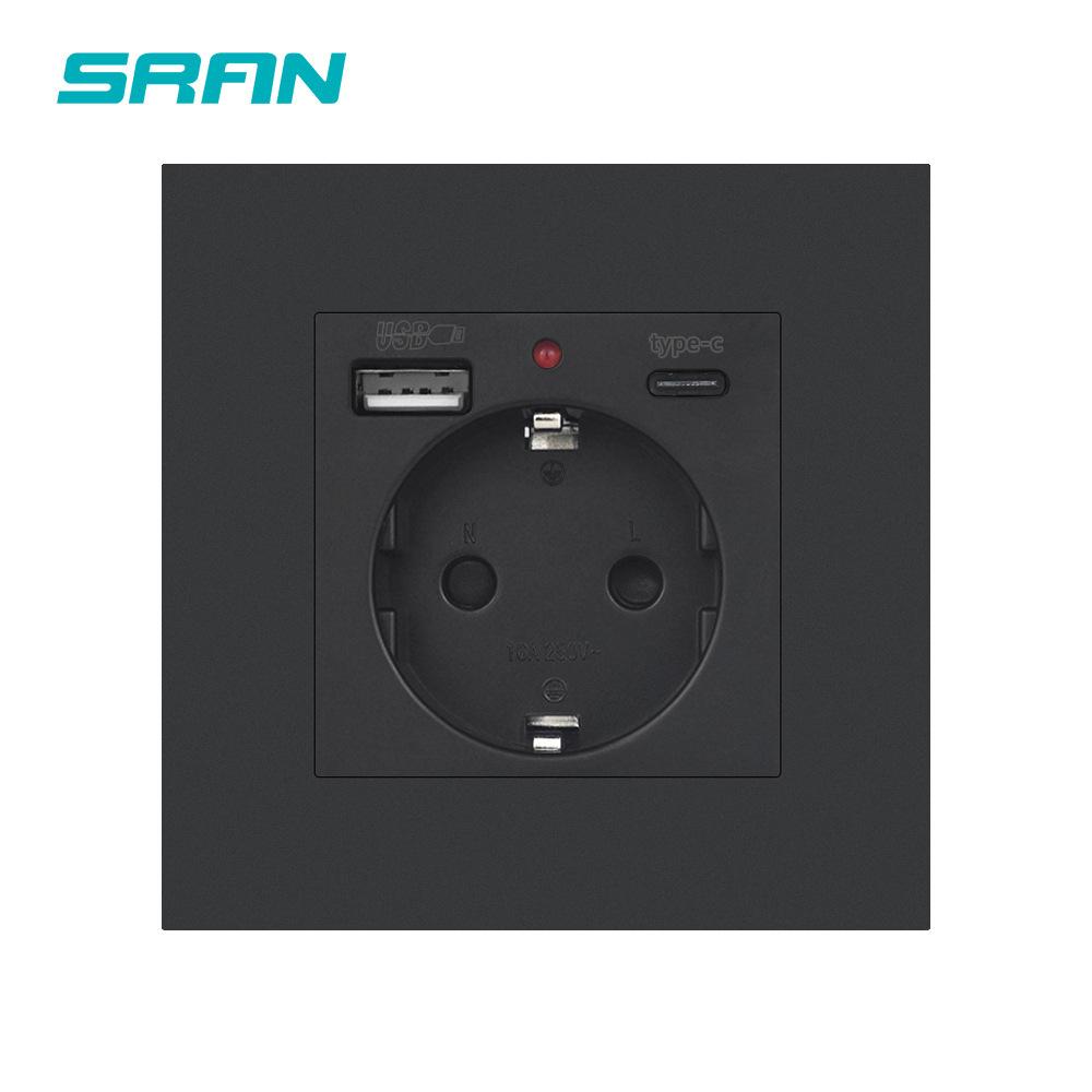 

Bseed Європа Росія 16A Настінна розетка живлення Білий Чорний Сірий Золотий Кришталевий скляний штекер Електрична розетка для домашнього ремонту PCmaterial quality-black