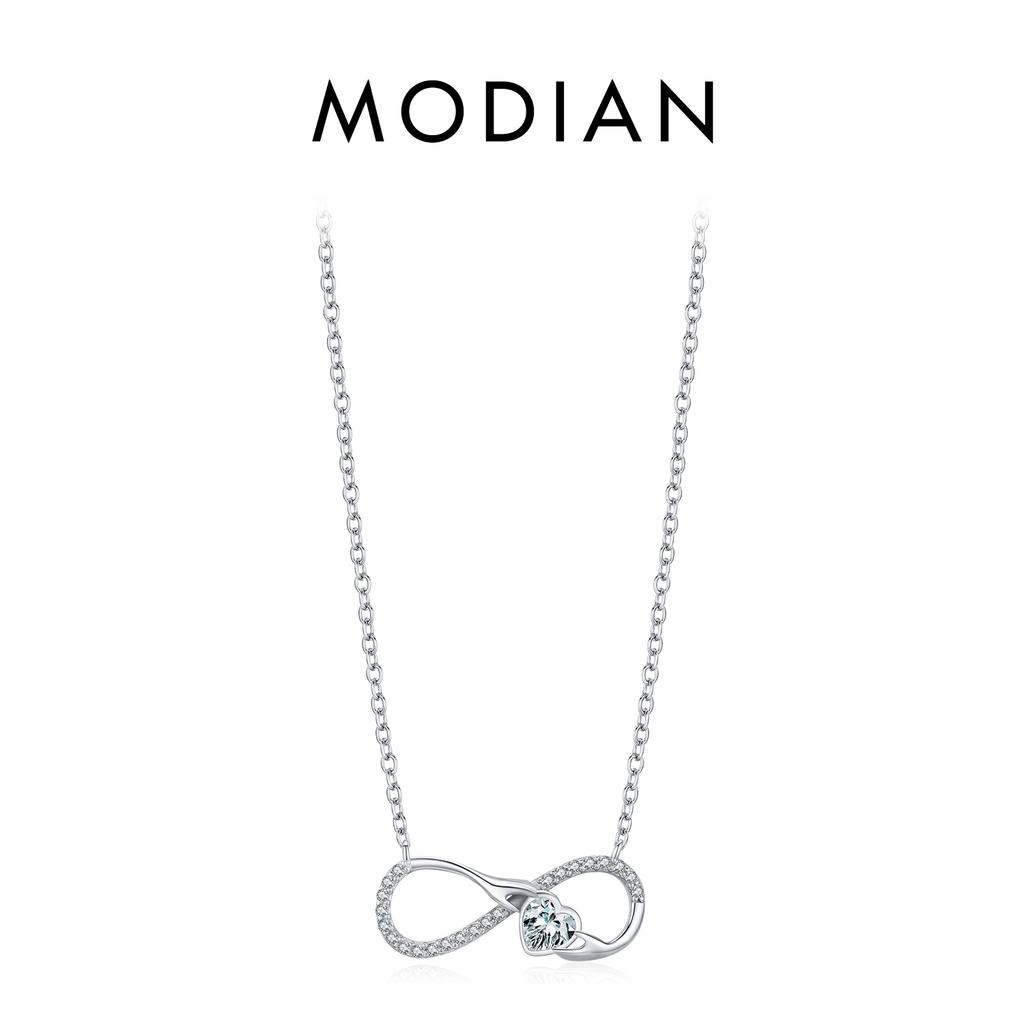 MODIAN 925 Silver Infinite Love Necklace Romantic Embrace Heart Pendant Link Chain For Women Anniversary Jewelry Gifts