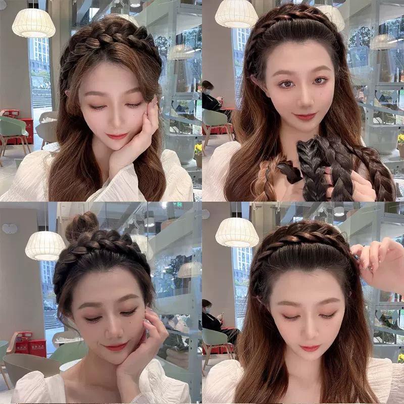 Five-Strand Braid Thick Wide Edge Handmade Fishtail Twist Headband for Women