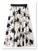 Women's Black & White Floral High Waisted Pleated Chiffon Midi Skirt, Spring/Summer 2025 Collection