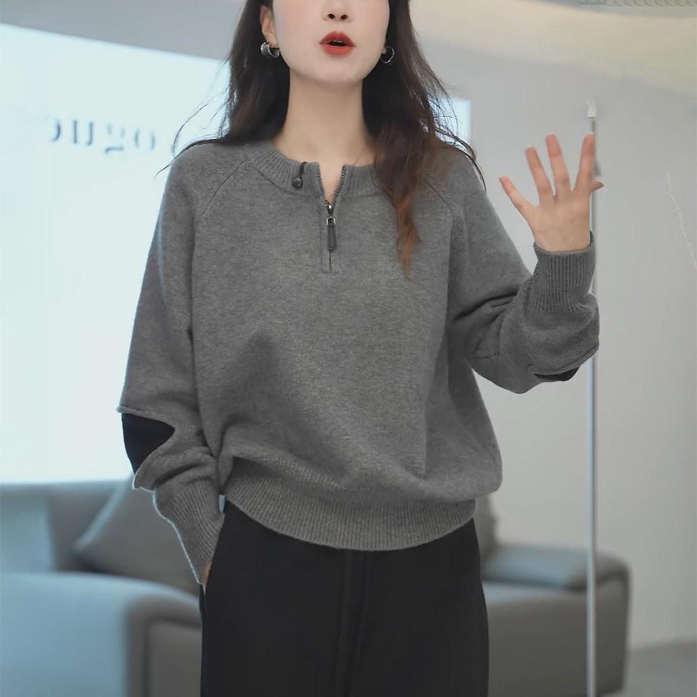 Women's High-End Half-Zip Sweater: Stylish, Cozy, Loose Knit Top for Autumn and Winter