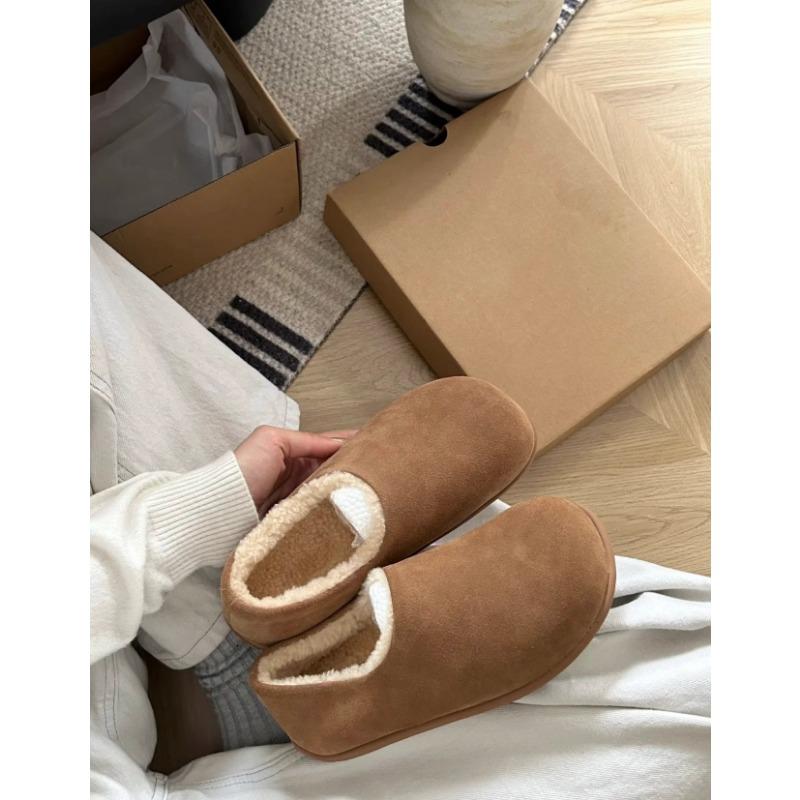 Fleece thick-soled all-inclusive shoes, fluffy half-drag, wear warm cotton shoes in autumn and winter