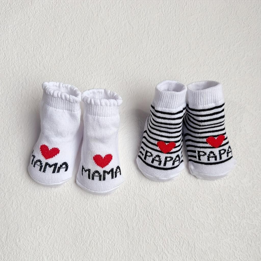 Baby Loves Mom and Dad Socks Two Pairs, Daily Wear, Playful Style, Durable Stitching, Comfortable Fit, Matching, Gift Socks, Parent Gift