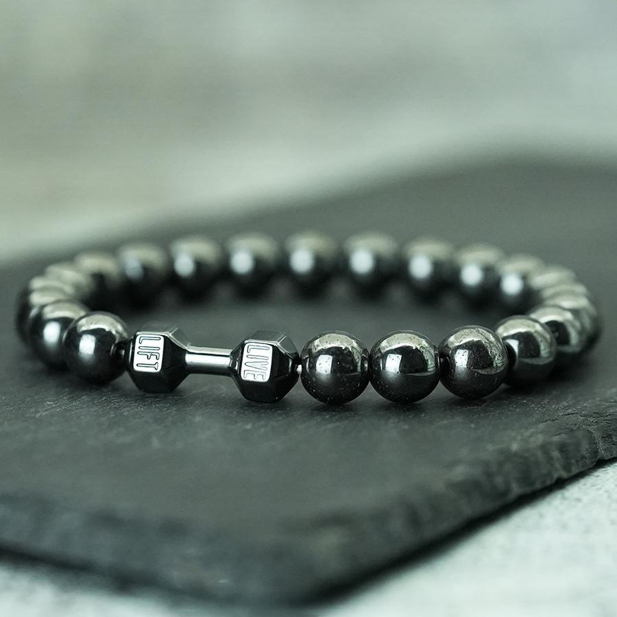 Minimalist Dumbbell Bracelet For Men 8mm Volcanic Stones Hematite Meditation Healing Braslet Motorcycle Cool Riding Accessories
