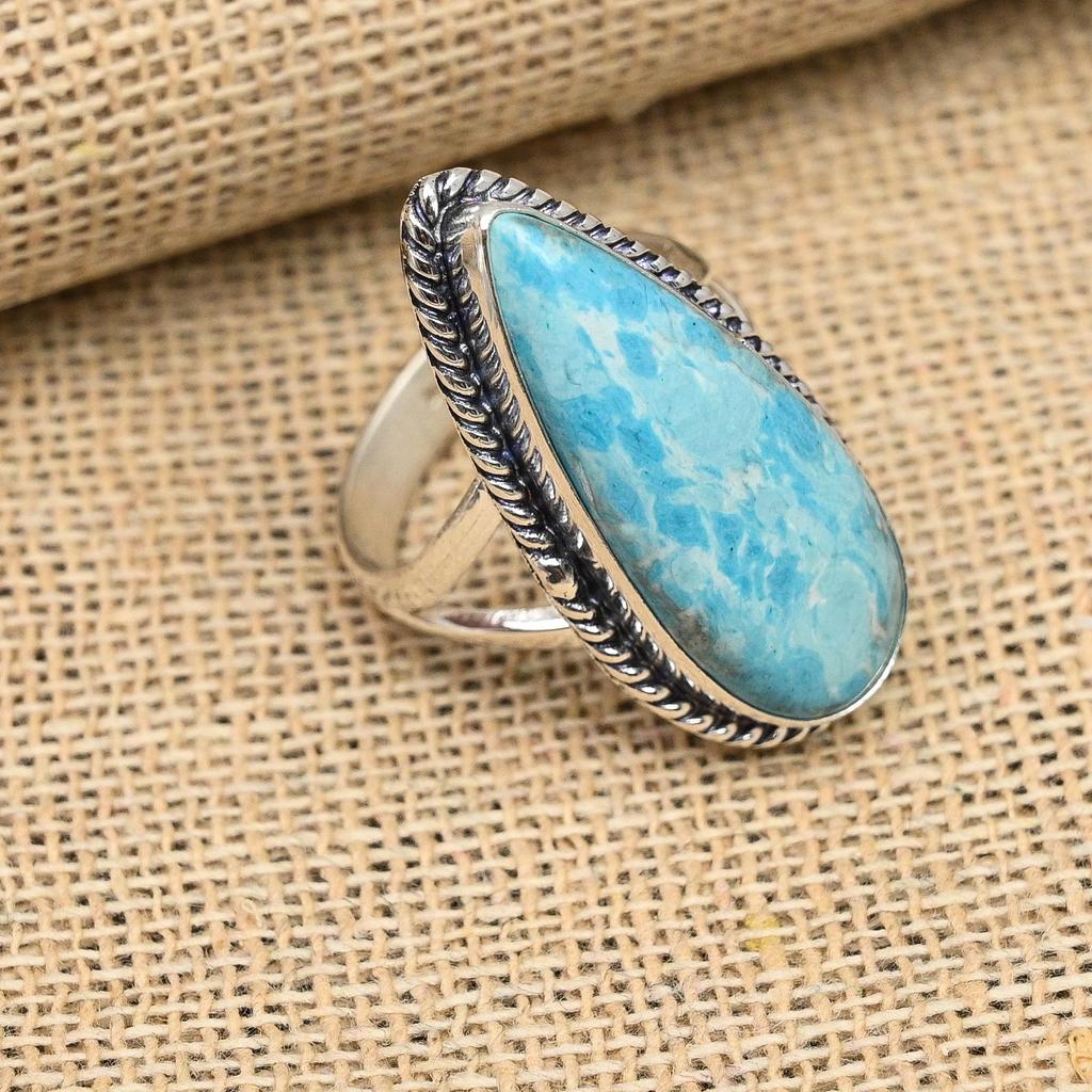 Meraviglioso anello in argento sterling 925 con gioielli fatti a mano con pietra preziosa Larimar