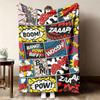 Cartoon Comic Sound Word Throw Blanket Multicolor Pop Art Grid Print Warm Fleece for Couch Travel Fashion Teen Room Decor