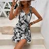 YYFS Women's Fashion Summer Spring Colour Block Print Sleeveless V-Neck High Waist Casual Dresses