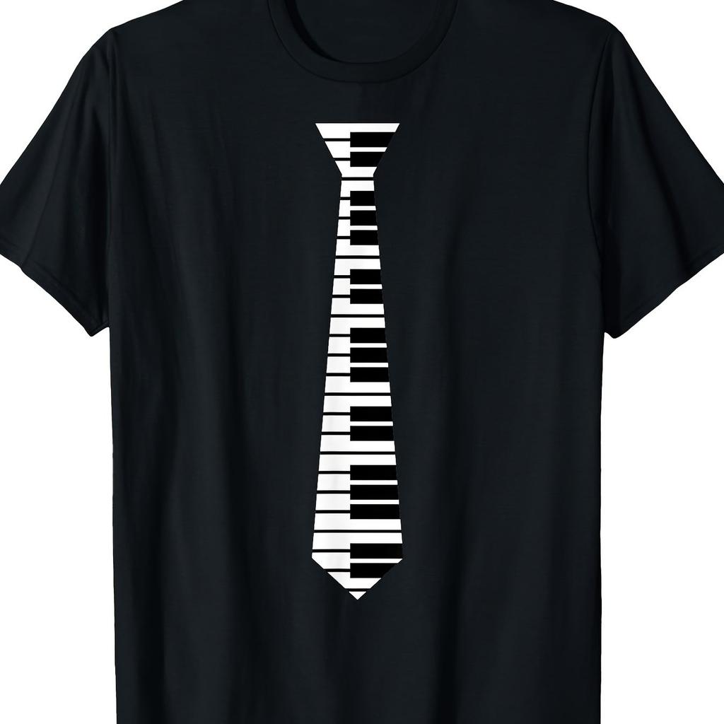 Piano Keyboard Tie Graphic Tee Funny Music Lover Short Sleeve Casual TShirt Men
