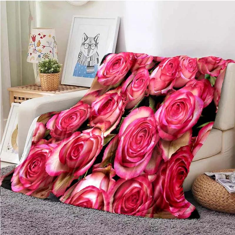 Red Roses Flannel Throw Blanket Valentine's Day Romantic Flower Blanket for Bed Sofa Couch Super Soft Lightweight King Full Size